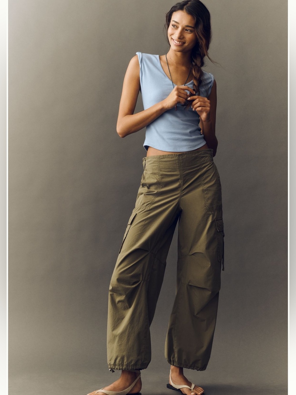 Anthropologie Olive Utility Parachute Cargo Pants - Women, Medium.